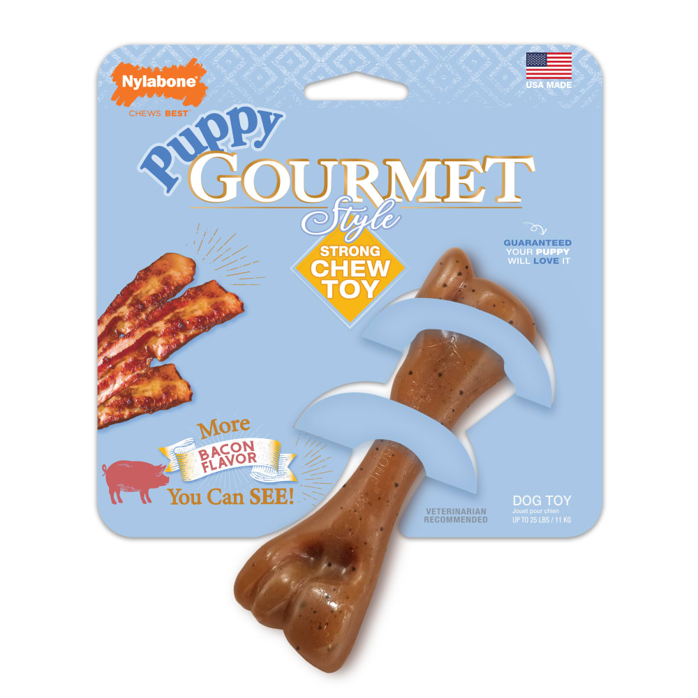 018214853084-nylabone-puppy-gourmet-style-strong-chew-femur-bacon-inpackagingfront