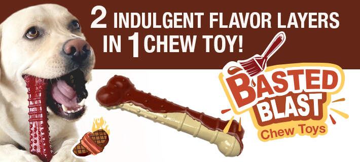 Basted Blast Chew Toy graphic with dog chewing