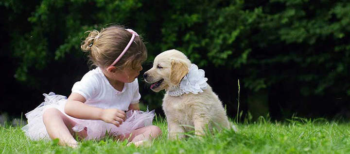 Child with hot sale puppy