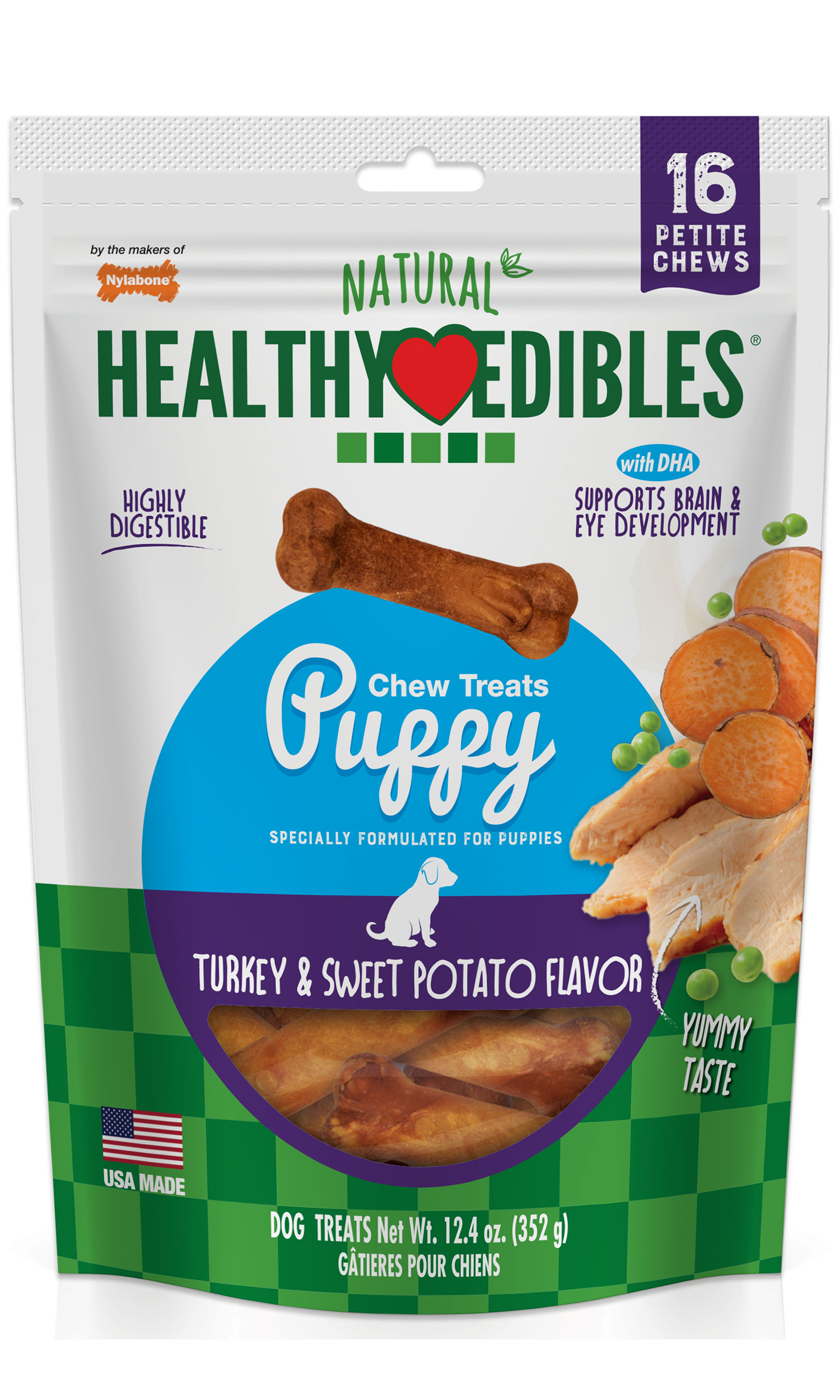 Healthy Edibles Puppy Chew Treats in packaging.