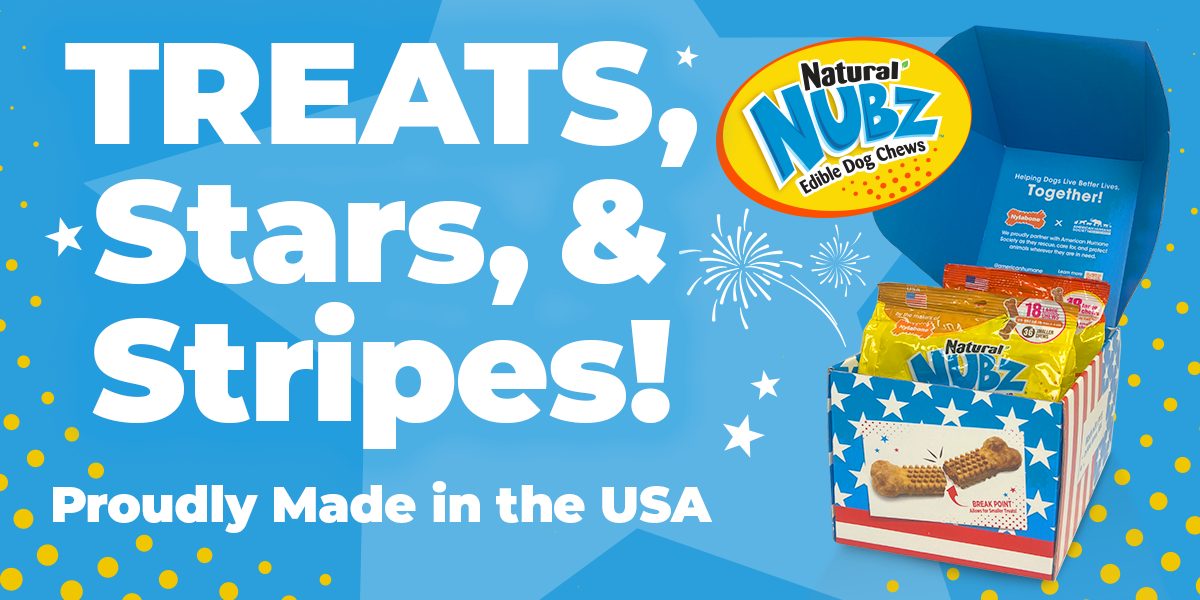 Nubz Red, White & Blue Gift Box Bundle with chicken and peanut butter dog treats.