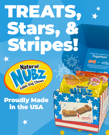 Treats, Stars and Stripes Proudly Made in the USA Nubz red, white and blue dog treat packaging. Treats, Stars and Stripes Proudly Made in the USA Nubz red, white and blue dog treat packaging.