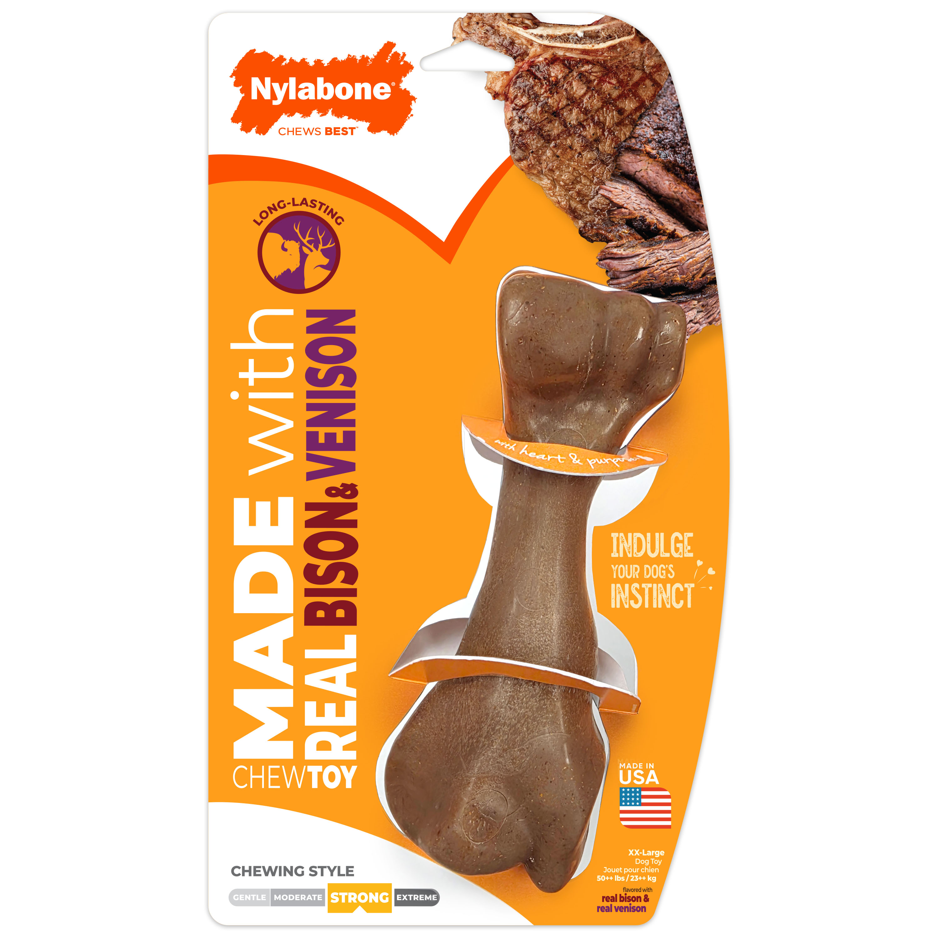 Nylabone Strong Chew Femur chew toy made with real bison and venison Nylabone Strong Chew Femur chew toy made with real bison and venison