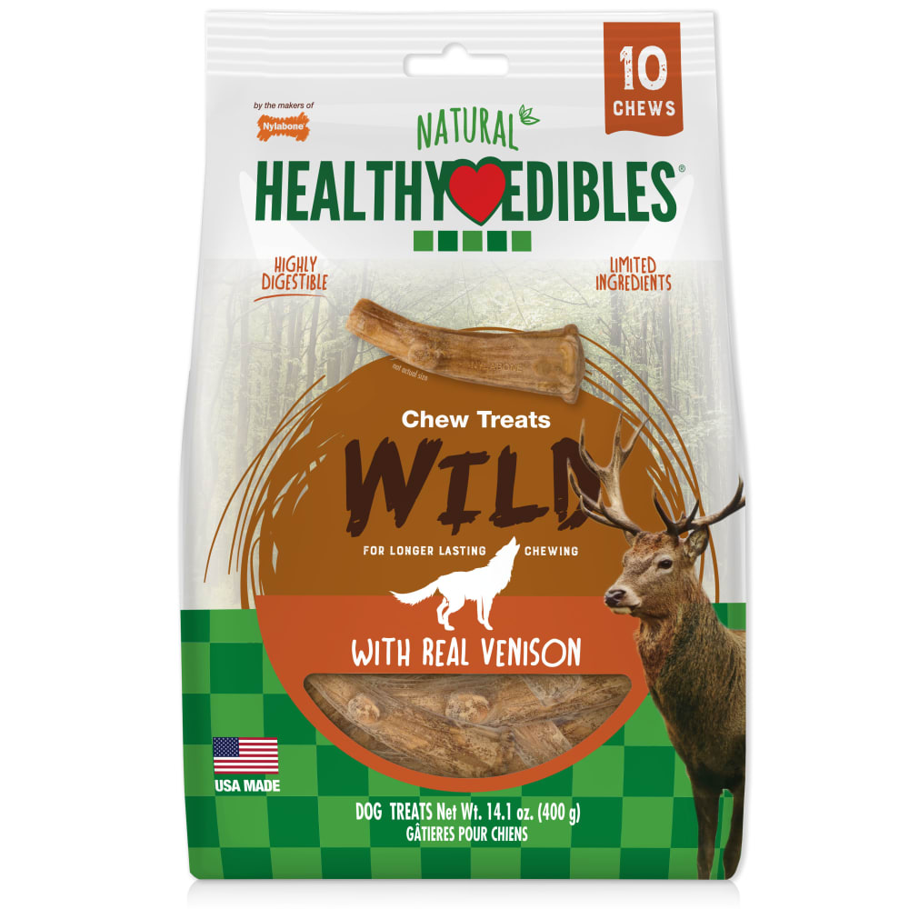 018214838494_Nylabone_Healthy Edibles Wild Venison Antler 10ct Medium Pouch_InPackagingFront