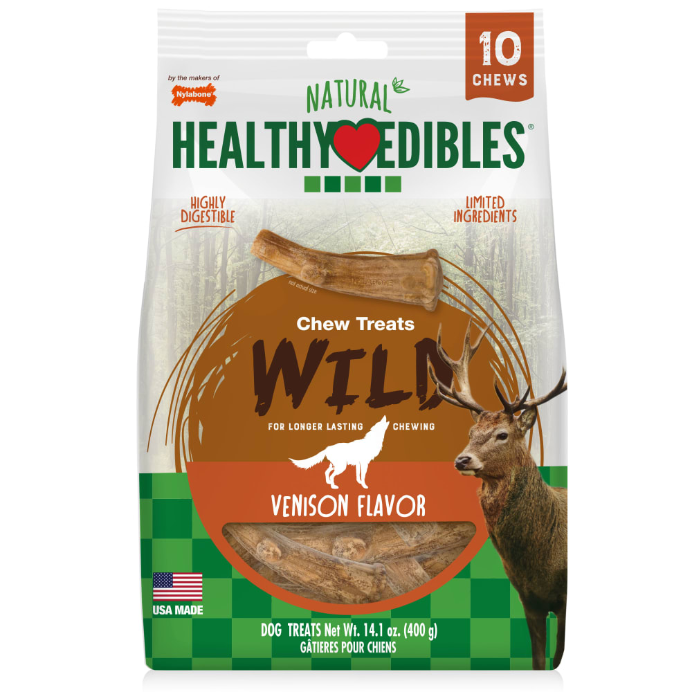 018214838494_Nylabone_Healthy Edibles Wild Venison Antler 10ct Medium Pouch_InPackagingFront