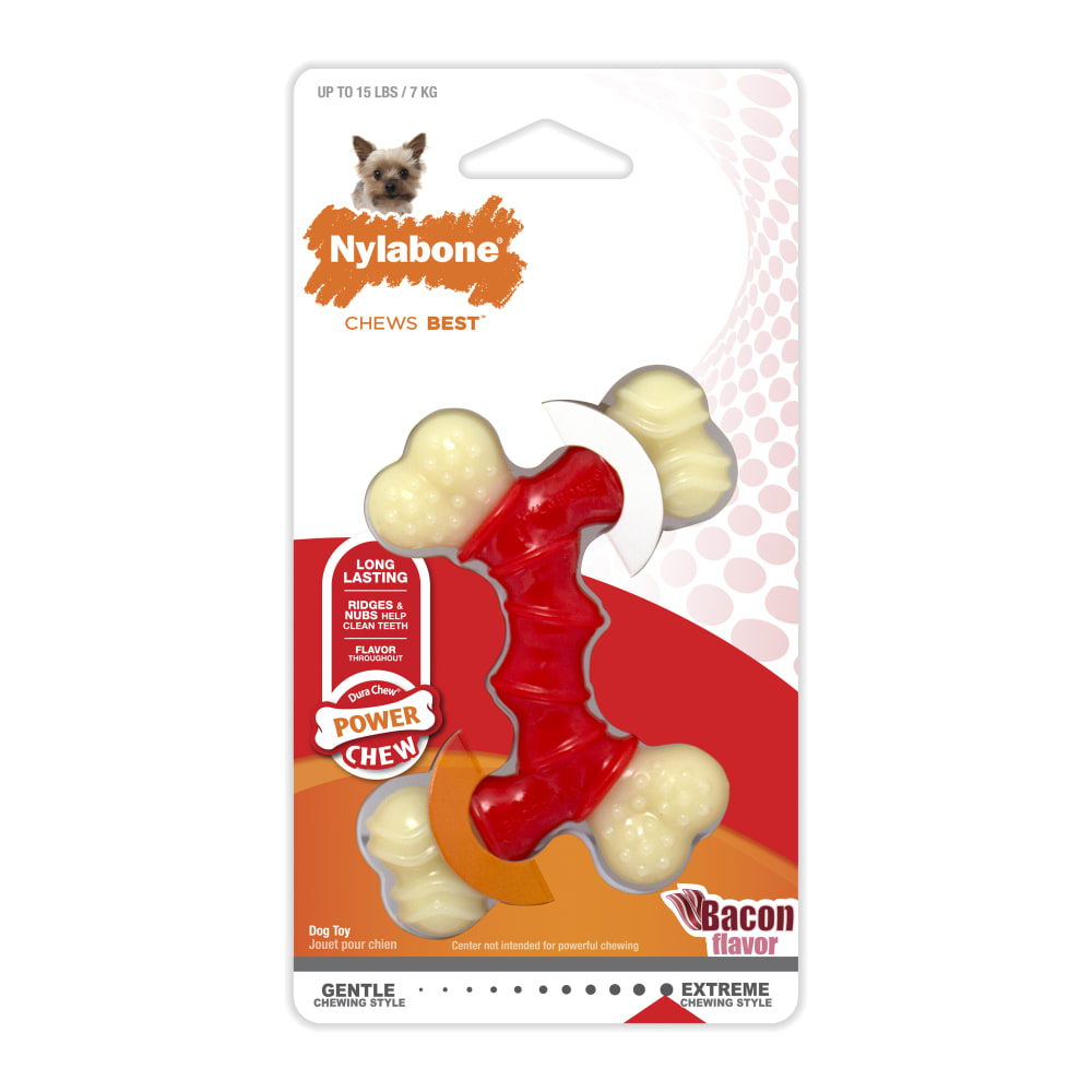 Bacon flavored chew toy in packaging.