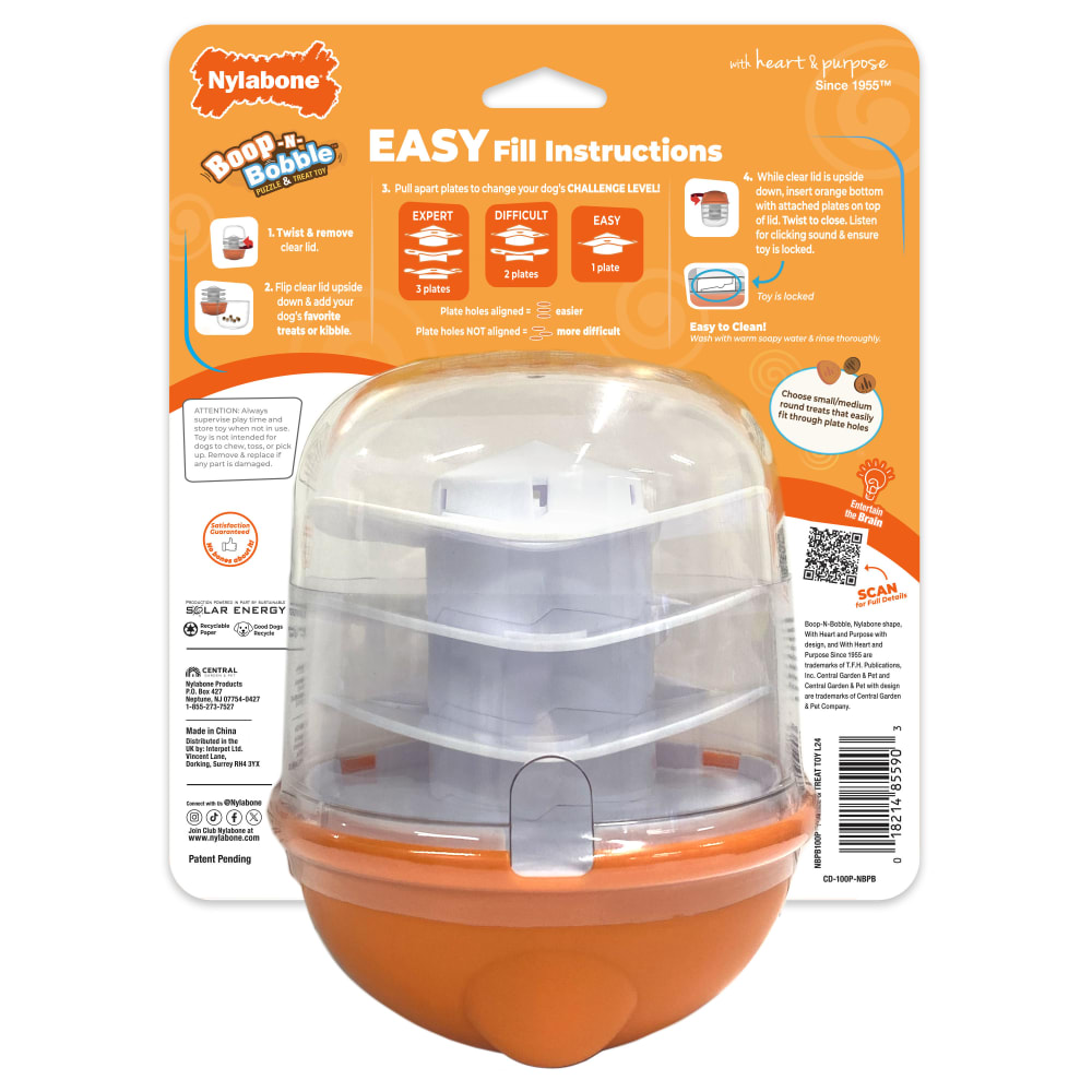 Back view of Nylabone Boop N Booble in packaging