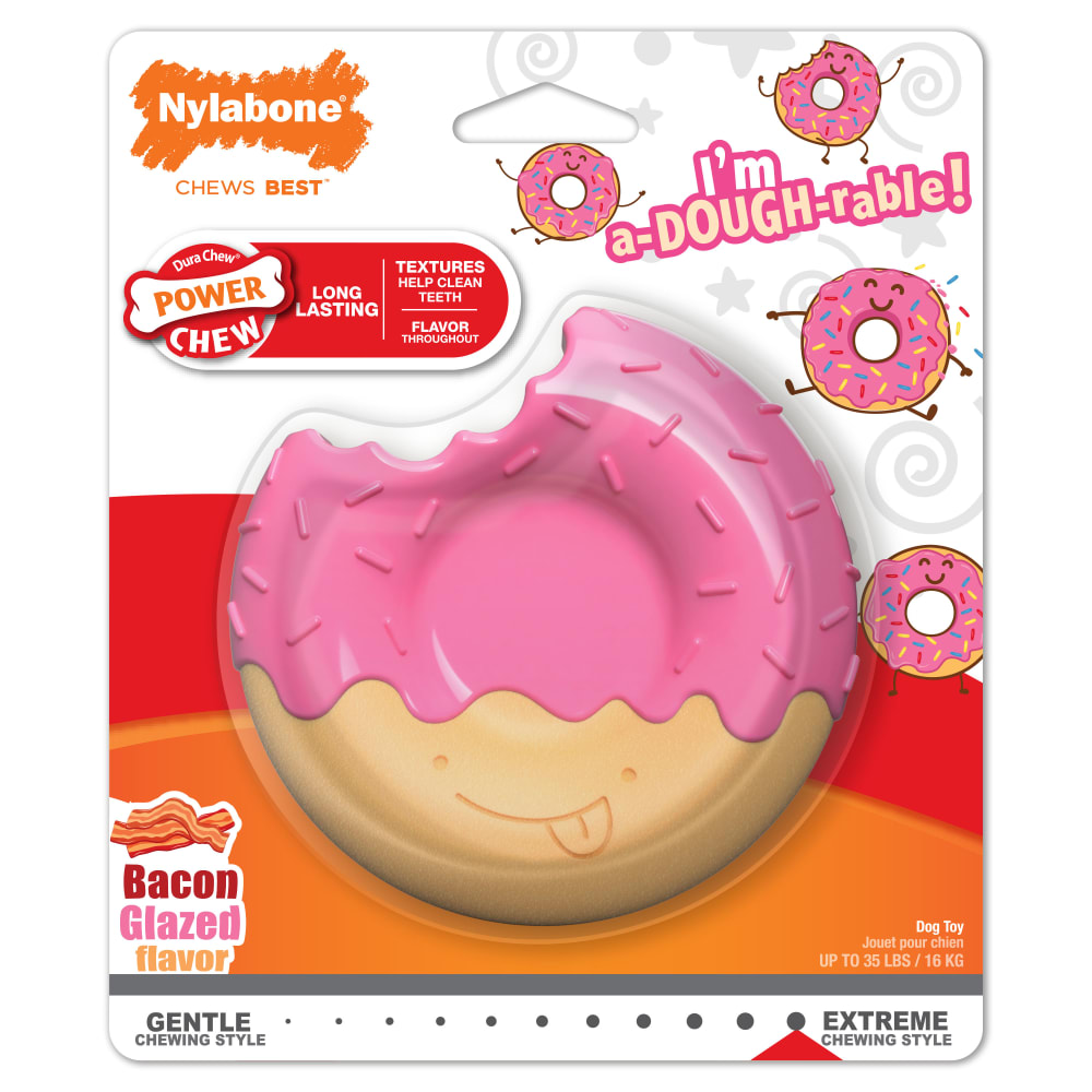 Front view of Nylabone Novelty Donut Wolf in packaging
