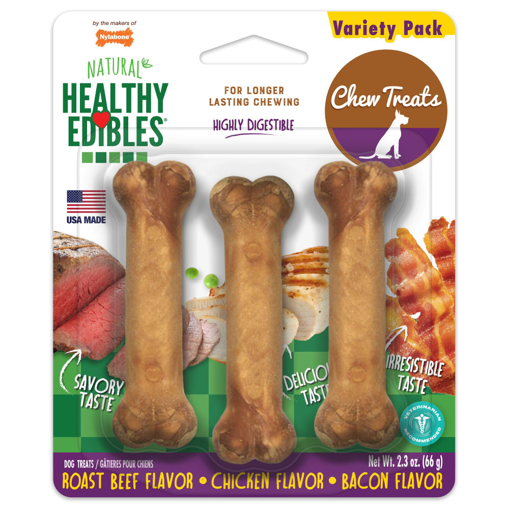 Front view of Nylabone Healthy Edibles Variety Pack 3ct Petite in packaging