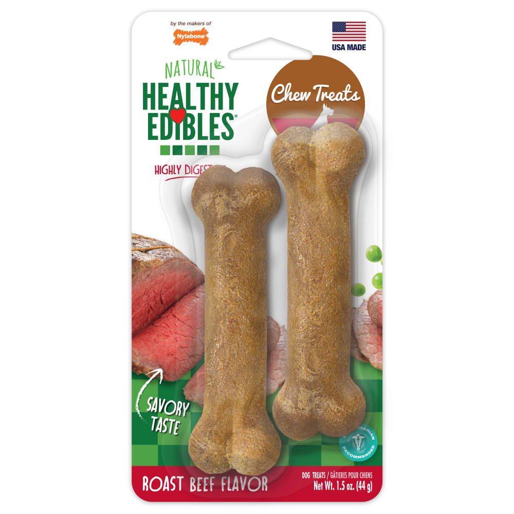 Front view of Nylabone Healthy Edibles Roast Beef 2ct Petite in packaging