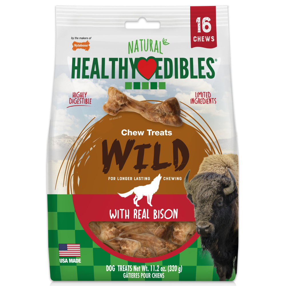 Front view of Nylabone Healthy Edibles Bison 16ct Regular in packaging