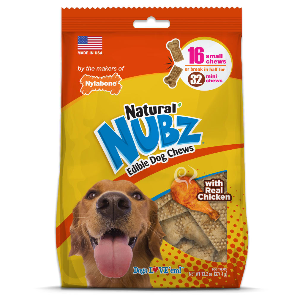 Front view of Nylabone Nubz Chicken 16ct Small in packaging