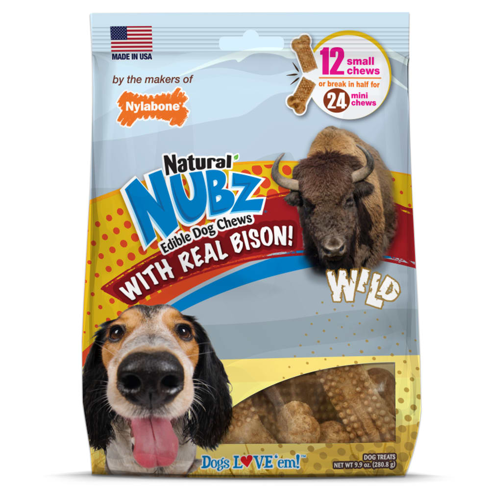 Front view of Nylabone Nubz Wild Bison 12ct Small in packaging