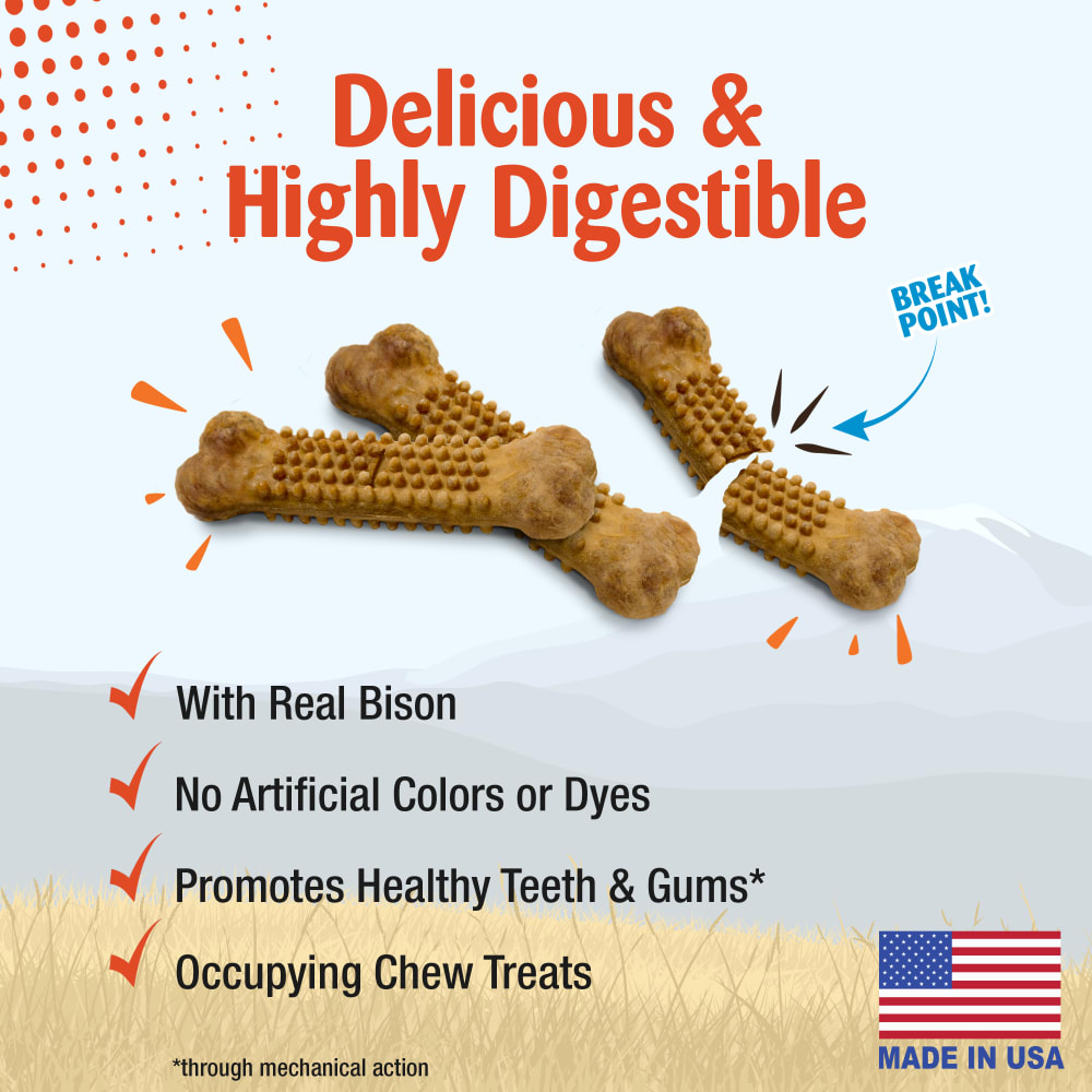 WILD Edible Bison Dog Chews Natural Nubz Nylabone