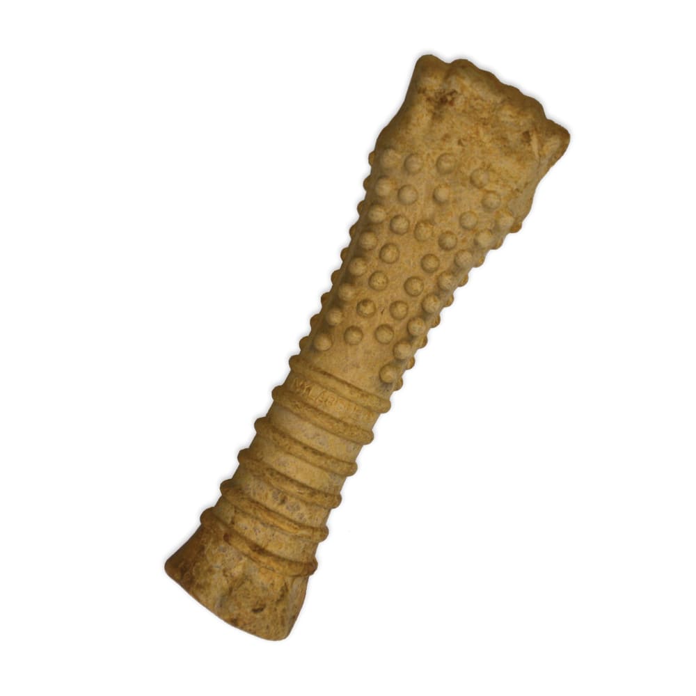 Nylabone Healthy Edibles peanut butter flavor chew bone on white background.