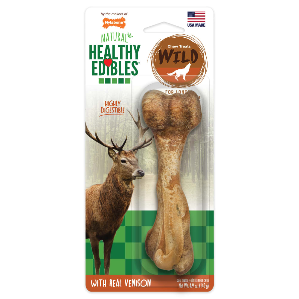 Front view of Nylabone Healthy Edibles Wild Venison 1ct Large in packaging