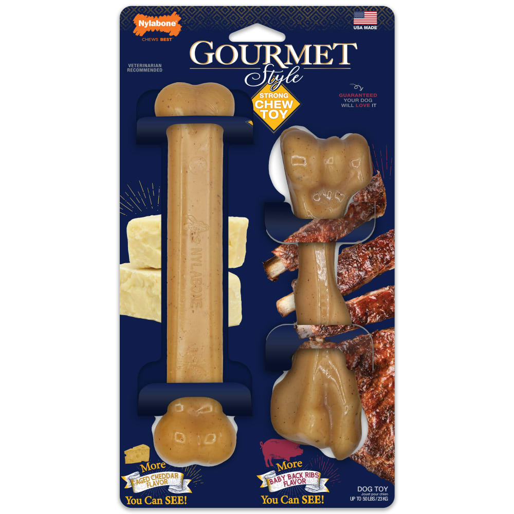 Front view of Nylabone Gourmet Giant And Femur Twin Pack in packaging