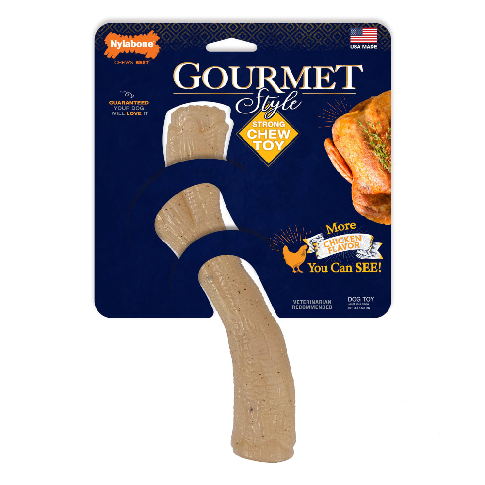Front view of Nylabone Gourmet Style Large Chicken Stick in packaging
