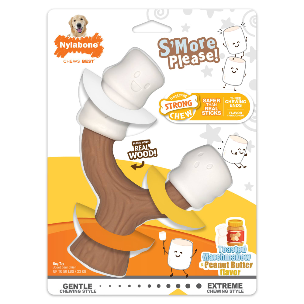 Front view of Nylabone Marshmallow Stick Giant in packaging