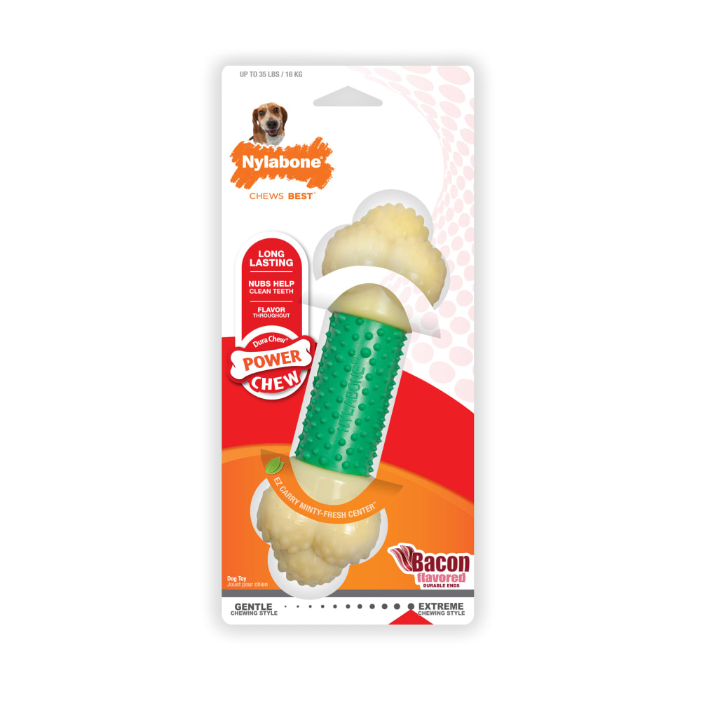 Front view of Nylabone Double Action Chew Wolf Inpackagingfronthero in packaging