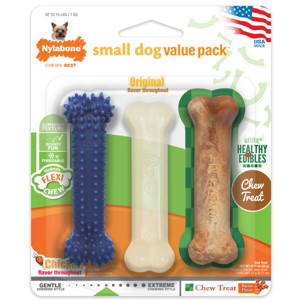 Front view of Nylabone Healthy Edible And Flexi Chew Value Pack Xsmall in packaging