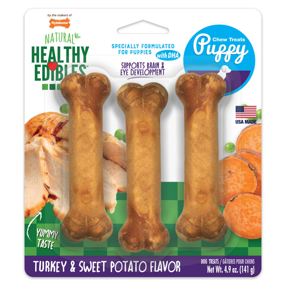 Healthy Edibles Turkey Sweet Potato Puppy Chew Treats Nylabone